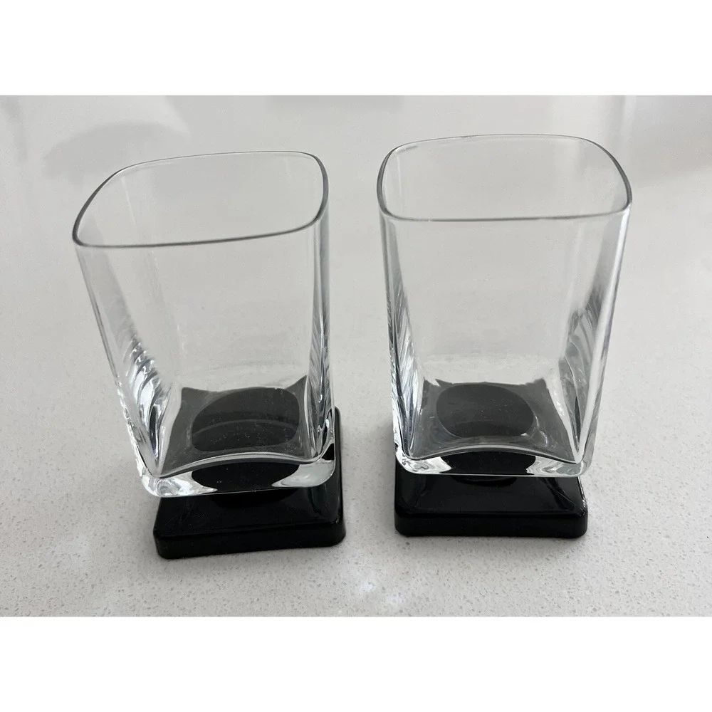 Vtg MCM Di Saronno Square Foot Black Bottom Cordial Bar Glasses Set Of 2